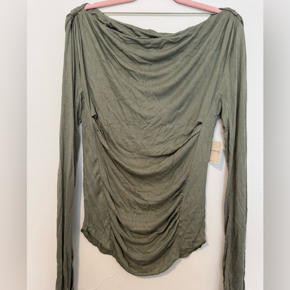 NEW Free people intimately Olive Green Ruched Long-Sleeve Top size large soft - Picture 2 of 5
